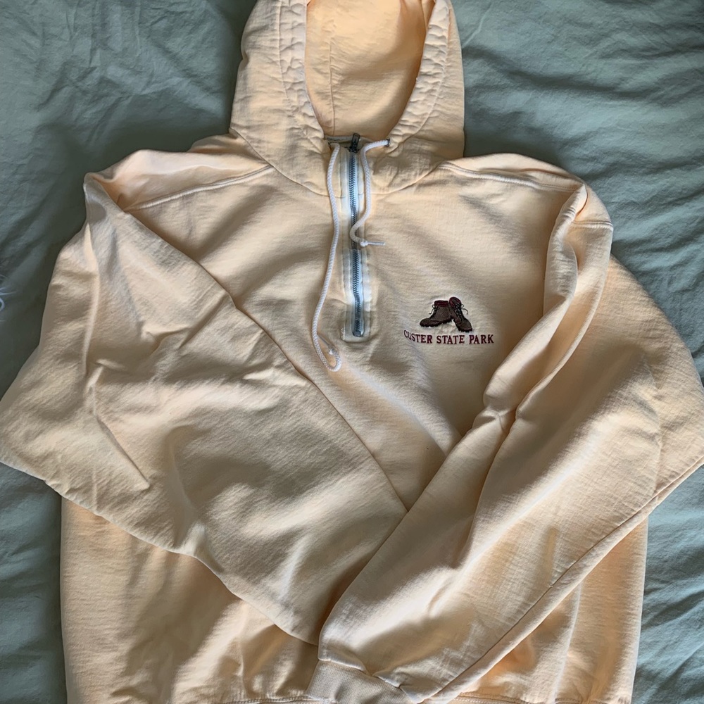 Thrifted oversized banana yellow mid zip hoodie